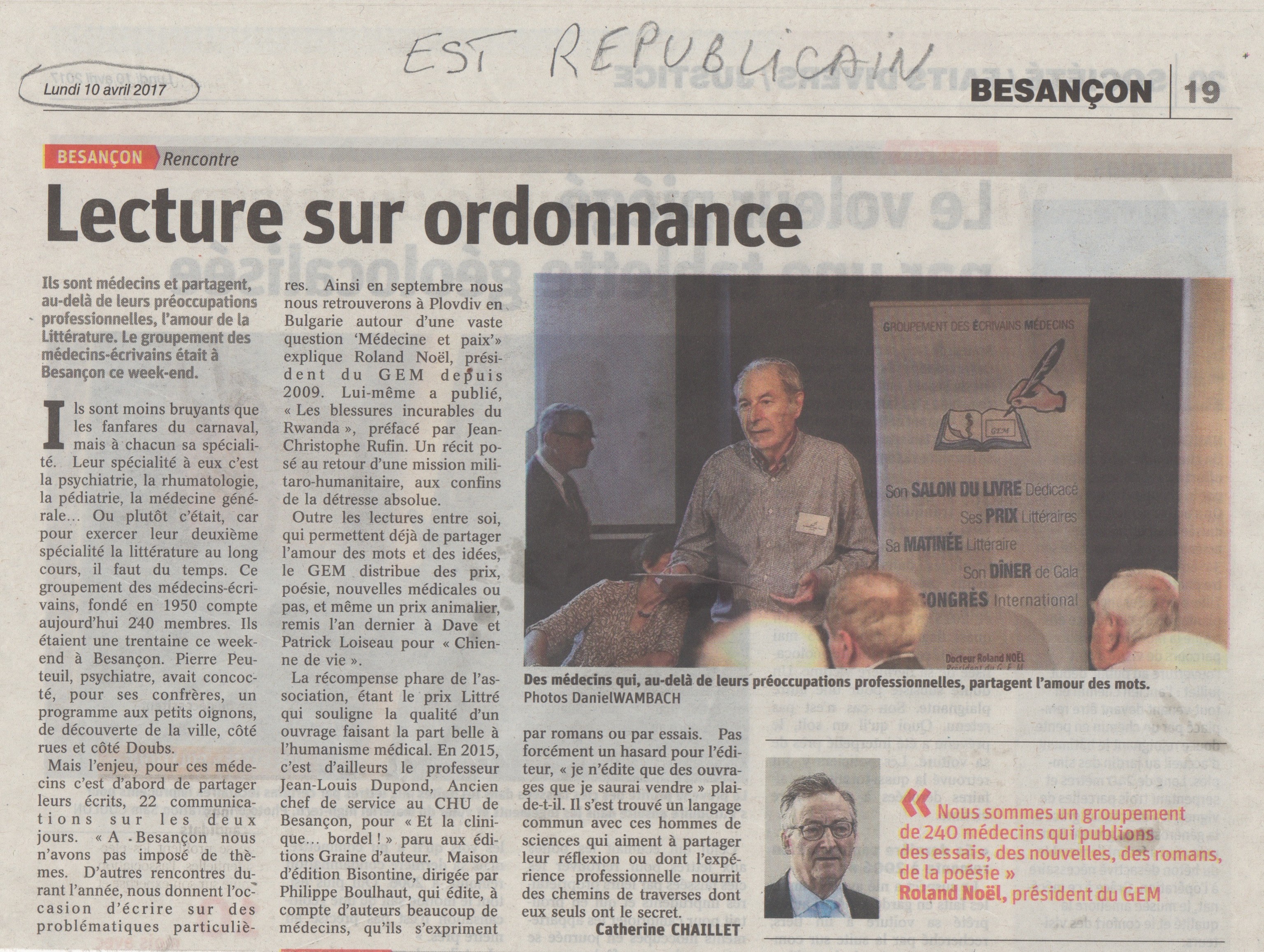 Article paru dans LEst Républicain du 10 avril 2017.