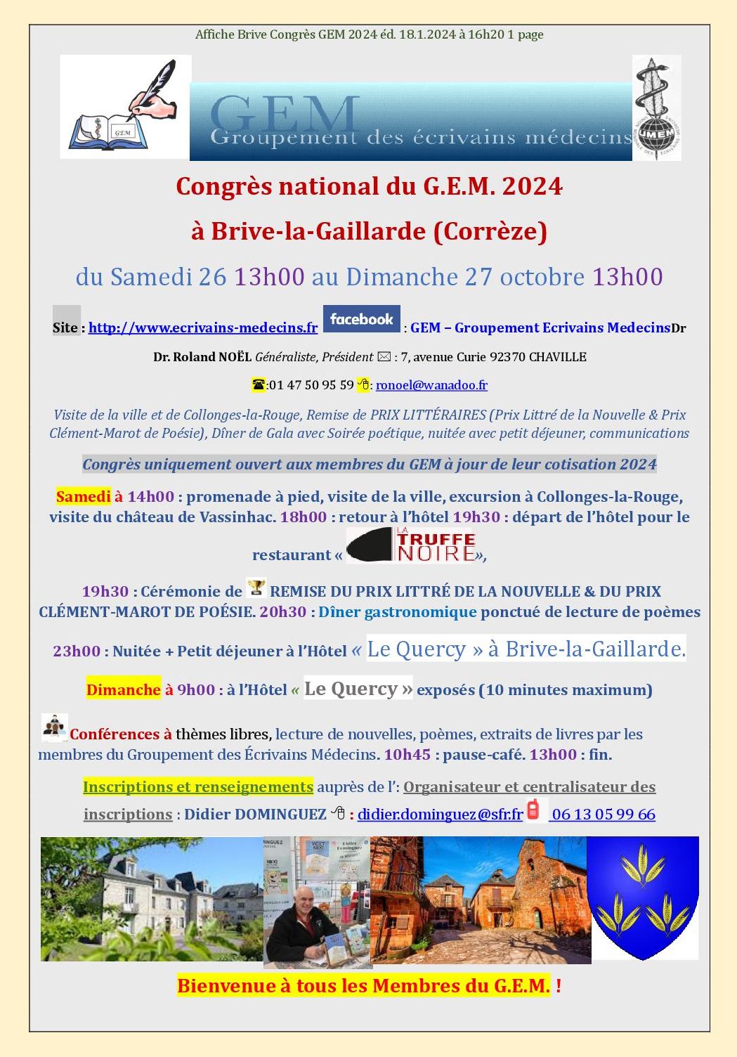 Annonce du congrès du GEM à Brive-la-Gaillarde, les 26 et 27 octobre 2024.