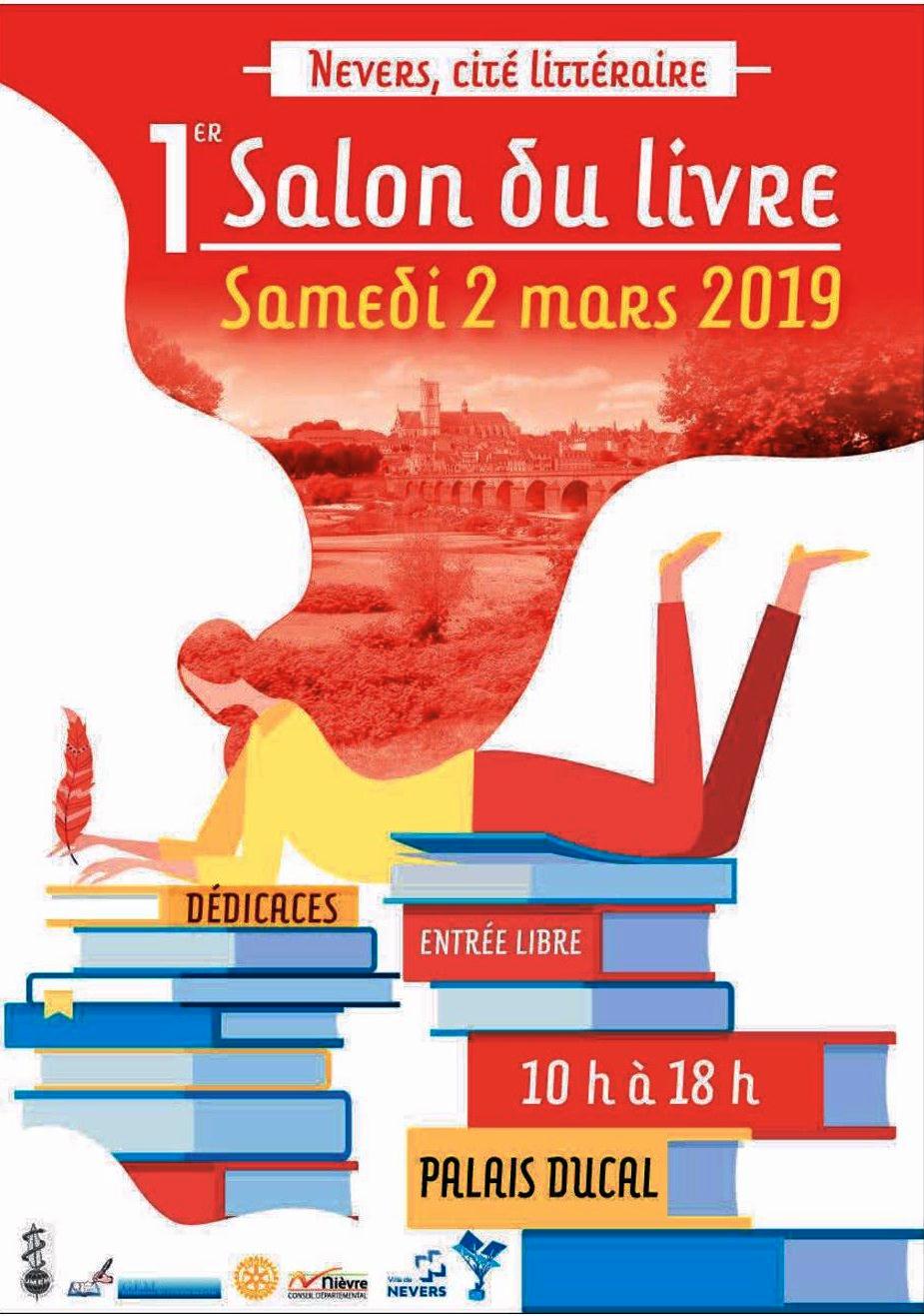 Affiche du 1er salon du livre des crivains rgionaux nivernais et du GEM, du 2 mars 2019,  Nevers.