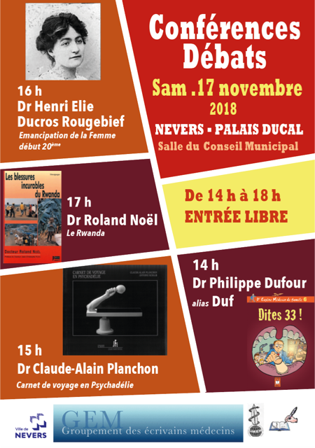 Après-midi de conférences et débats, le samedi 17 novembre 2018, à Nevers.