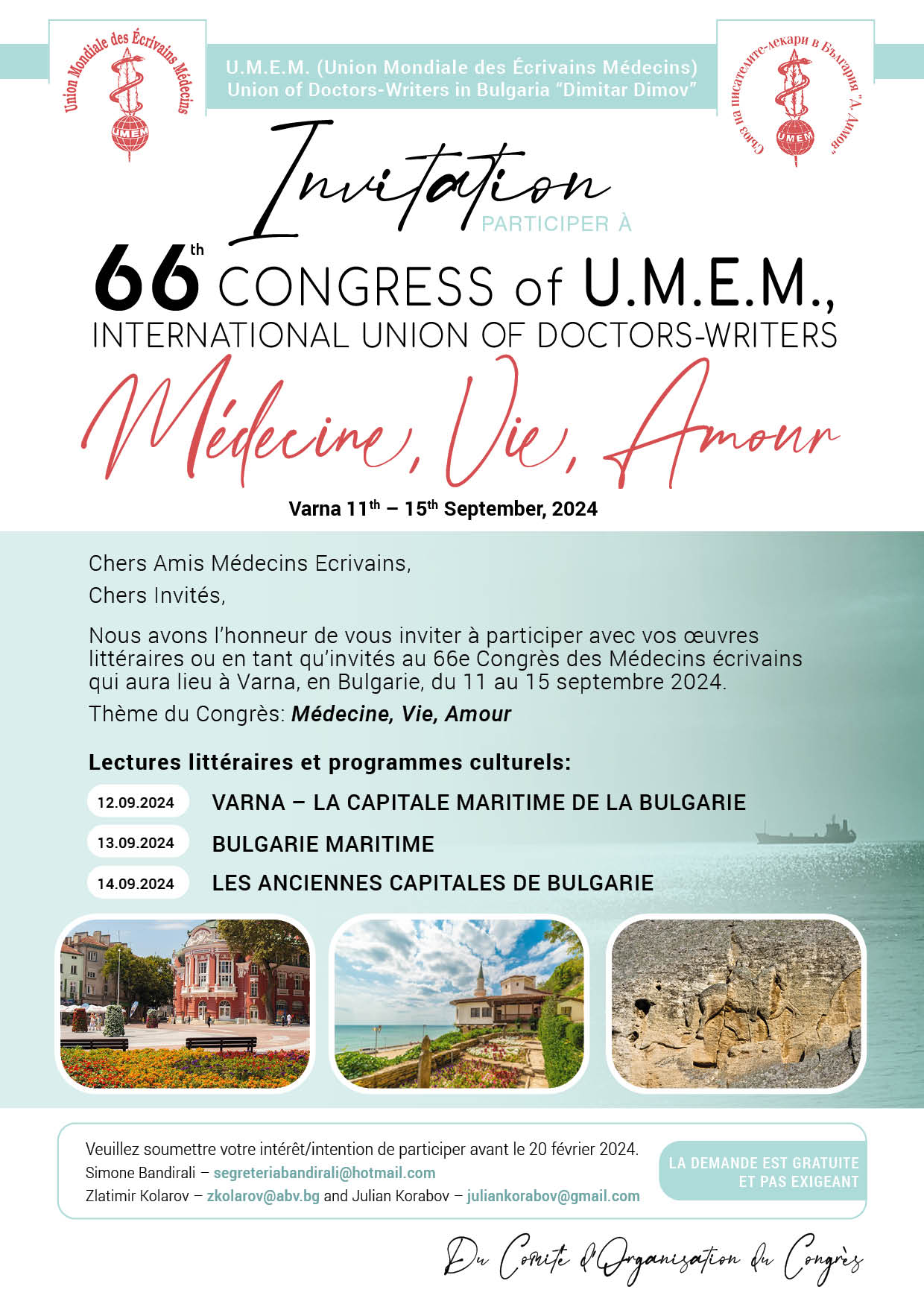 Annonce du congrès de l'UMEM à Varna du 11 au 15 septembre 2024.